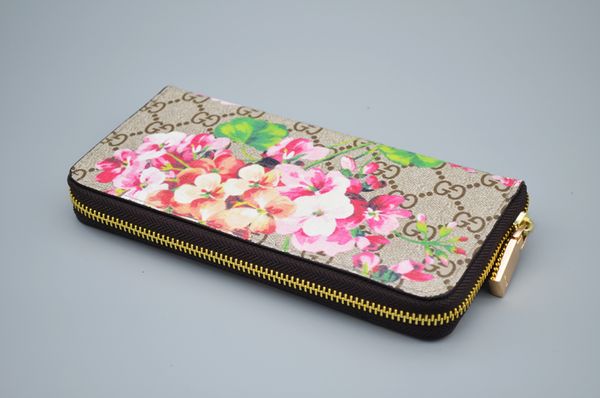 

designer ladies geranium print long zip wallet, Red;black