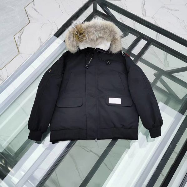 

classic mens flight jacket canada goosedown fashion tide brand high end down jacket mens womens couple coats short drawstring hooded top, Black