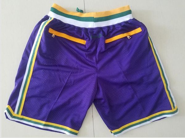 Neues Team Vintage Baseketball-Shorts, Laufkleidung mit Reißverschlusstasche, lila Farbe, gerade fertig, Größe S-XXL, Mix-and-Match-Bestellung