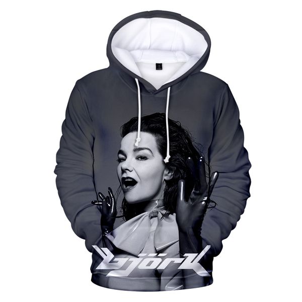 

icelandic singer bjork 3d hoodies boy/girl's dark gray hoody modern vintage graceful sportwear trend all-match style sweatshirts, Black