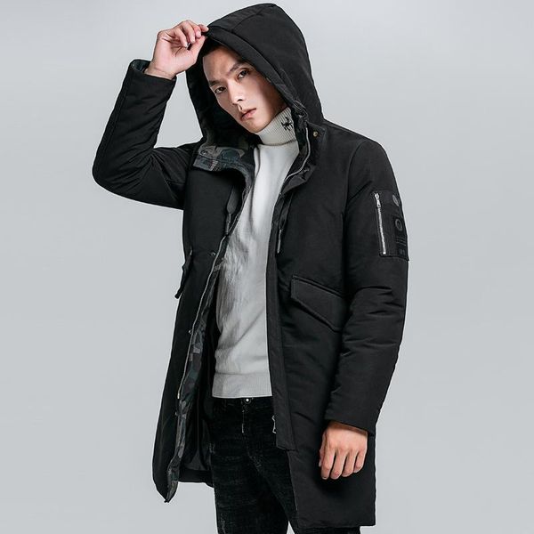 

men winter new warm fur collar long thick cotton casual parkas jacket coat men brand pockets outwear waterproof jacket parka, Black