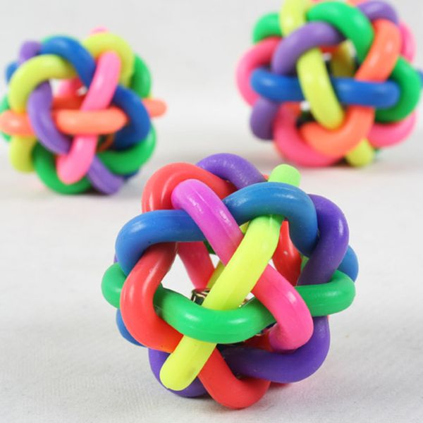 

5cm colorful rainbow pet bell ball dog toy cat toys pet dog ball bell chew toys play teeth training pet product