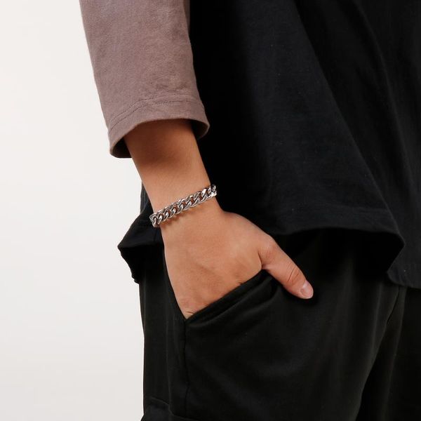 

11mm male curb cuban link chain bracelet for men jewelry stainless steel silver gold black mens link bracelets 2020