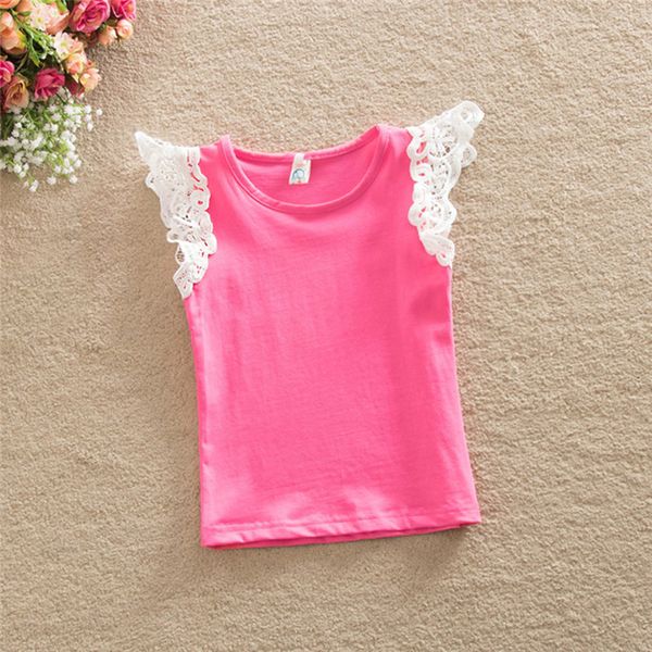 

0-4 years baby girls t-shirt 2020 summer solid tees baby girls t-shirt kid gray lace flare sleeve t-shirt for girls clothes, Blue