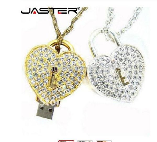 

retail wholesale crystal love heart lock design necklace model usb flash drive 4gb 8gb 16gb 32gb 64gb usb 2.0 memory stick pendrive gift