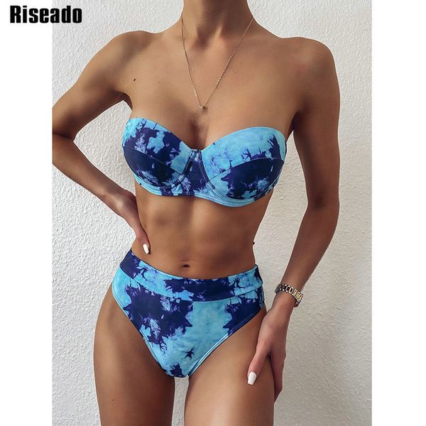 

riseado gradient bikinis set push up swimsuits women high waist swimwear brazilian bandeau biquini 2020 summer beach wear bather