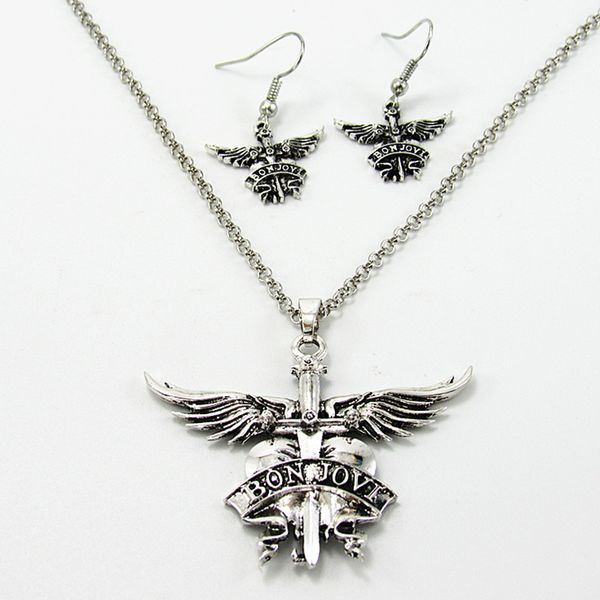 

америка бон джови рок группа ожерелья подвески для мужчин женщин сплав длинная цепь кулон ожерелье лучший друг подарок, Silver