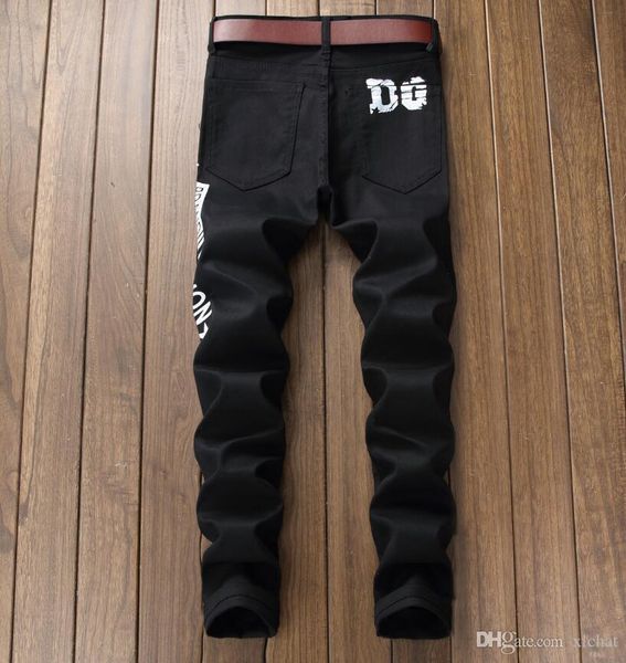 

korea big size jeans men's letter printing balck jeans denim pants white casual streight leg jeans size 28-38 5613, Blue