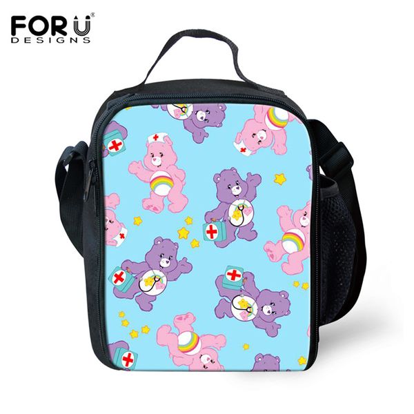 

forudesigns cute nurse bear print lunch bag for kids thermal insulated picnic lunch box waterproof thicken school bags, Blue;pink