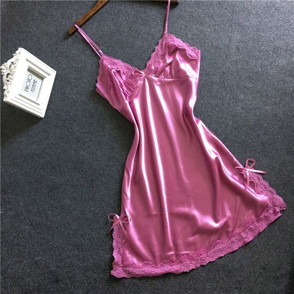 

women satin bowknot lace lingerie babydoll v-neck sleepdress underwear, Black;red