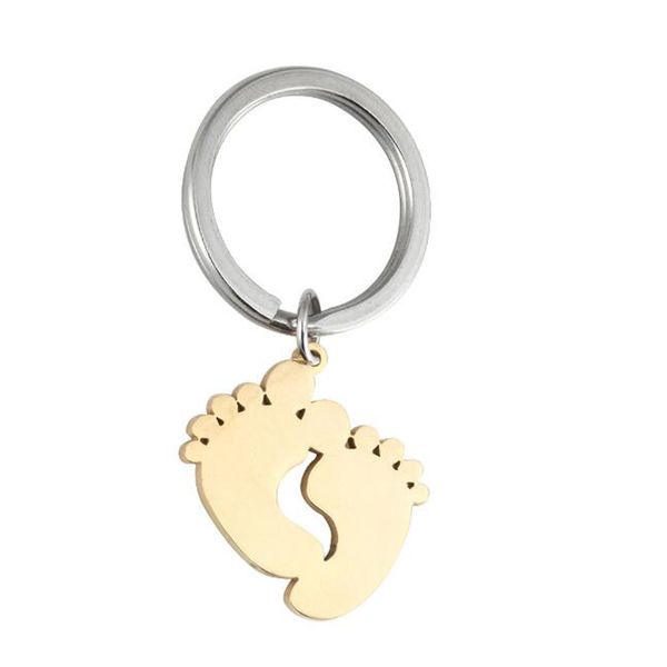 Edelstahl Baby Fußdruck Charm Anhänger Footprint Schlüsselanhänger Schmuck Zubehör Anhänger Andenken Key Ring