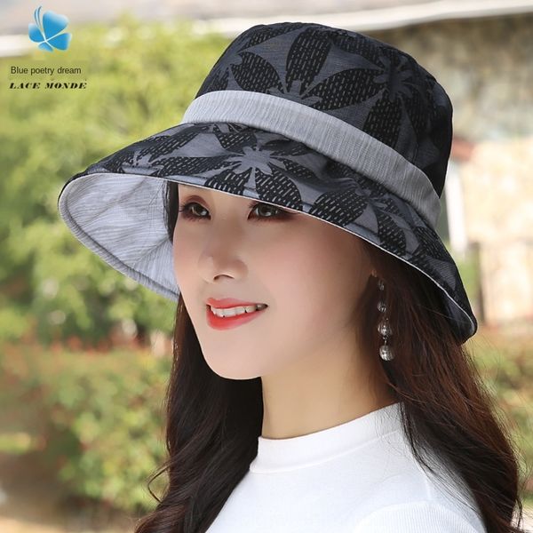 

female fisherman bucket bucket fashionable basin summer sun hat british harajuku pattern foldable sun hat, Blue;gray