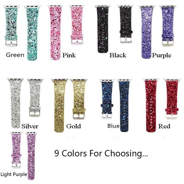 

Bling chri tma hiny glitter pu leather band for apple watch erie 4 3 2 1 trap belt for iwatch 38mm 42mm watchband
