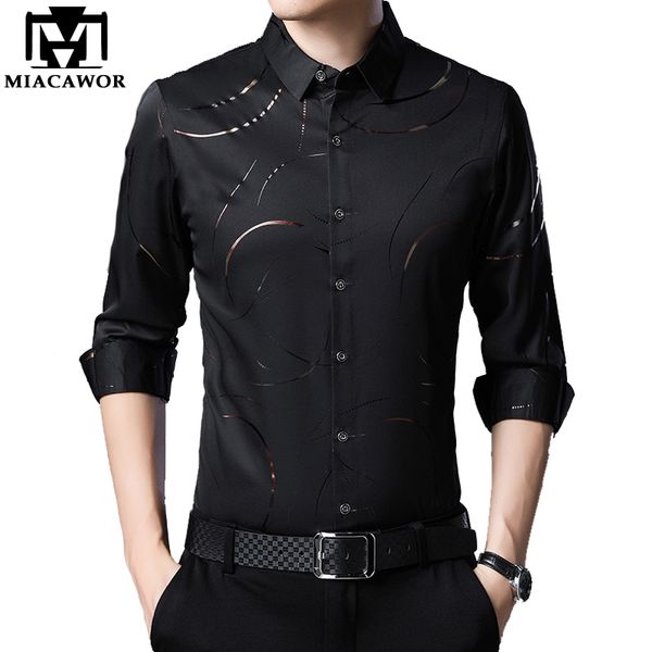 

miacawor new fashion dress shirt mens casual print men shirts spring long sleeve shirts men slim fit camisa masculina c579, White;black