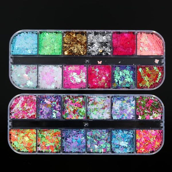 

sparkly 3d бабочка nail блестка зеркального блеск маникюр хлопья ногти украшение женщины красота инструмент, Silver;gold