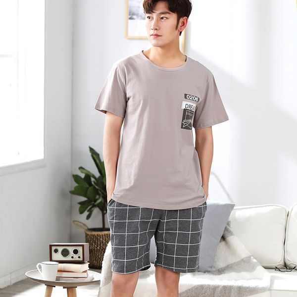

men's pajamas set summer men pajamas sets simple sleepwear men's short sleeve nightwear short pant leisure outwear, Black;brown