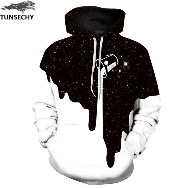 

tunsechy new 2018 fashion men/women 3d sweatshirts print spilled milk space galaxy hooded hoodies thin pullovers, Black