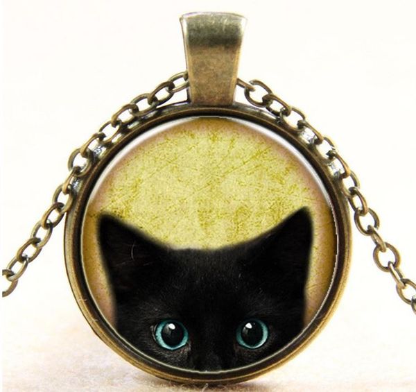 

otoky нового способа ожерелья женщин стимпанк mystery cat ретро кабошон стекла кулон чокеры цепи ожерелье ожерелья для женщин, Silver