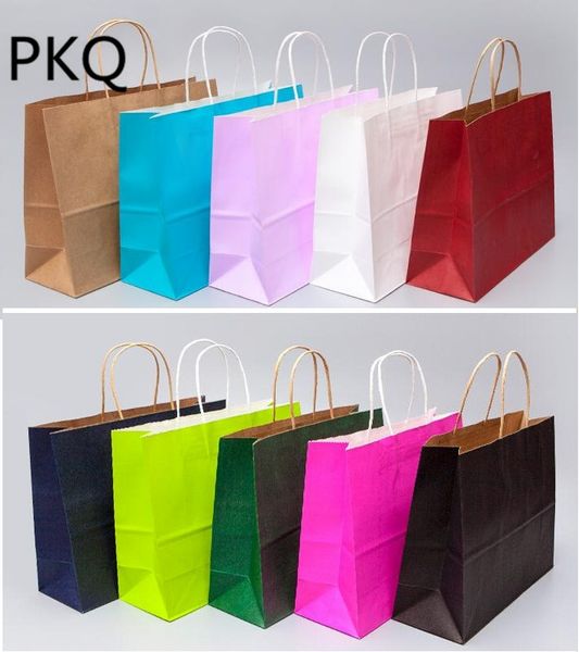 

25pcs large size kraft paper bag with handles for shops jewelry gift bag wedding birthday party favor bags wholesale