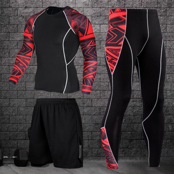 

3pcs / set male workout gym fitness compression sports suit clothes running jogging sport wear tight fast dry running sets, Black;blue