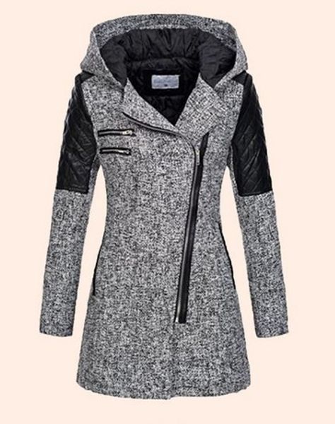 

women winter hooded coat autumn zipper slim outerwear spring fashion patchwork black female warm windproof overcoats, Black;brown