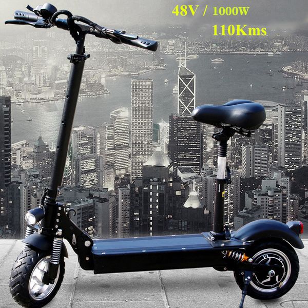 

11 inch tire electric scooter with 10 inch seat 48 v / 1000 w road electric bicycle folding scooter, Silver;blue