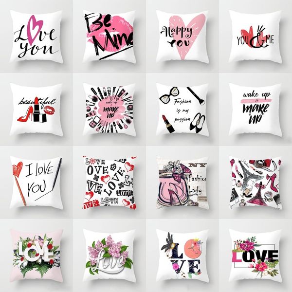 Mutlu Sevgililer Günü Yastık Love Letter Print Yastık Kapak Çift Ev Koltuk * 45cm yastık kılıfı 45 atın Makyaj