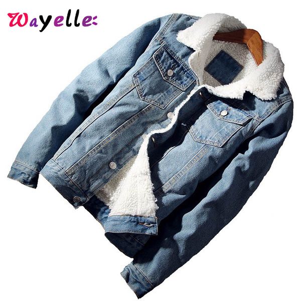 

2019 winter new fashion boutique wool thick warm blue jackets coats men's casual leisure slim fit denim jackets, Black;brown
