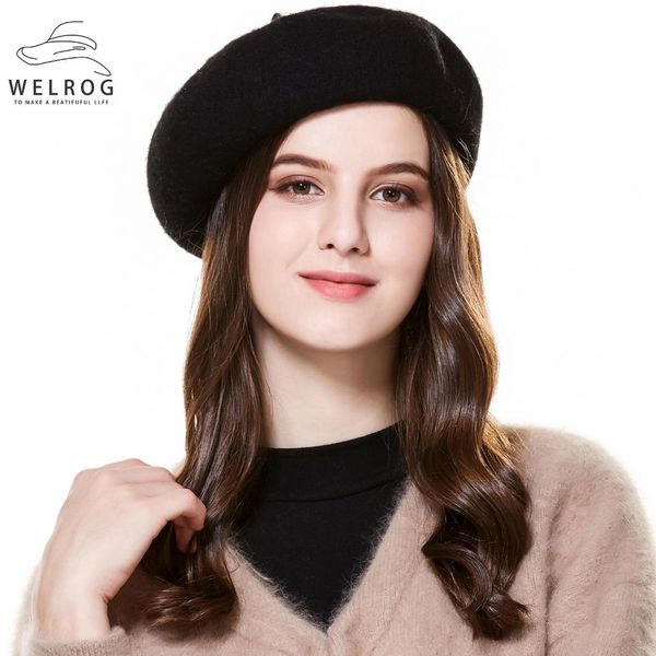 

welrog simple solid wool berets women winter adjustable painter hats red navy bonnet warm caps artist warm cashmere hat, Blue;gray