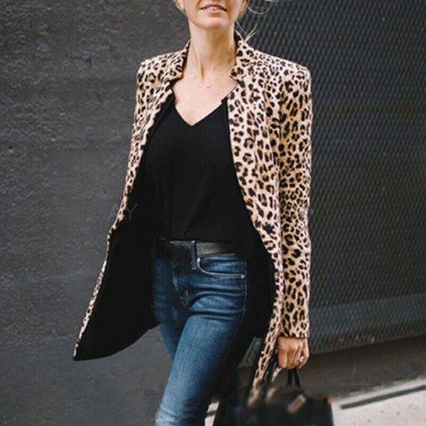

women leopard print blazers new office lady autumn long sleeve chic jackets suits female work high street blazer coats, White;black