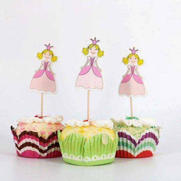 

24pcs pink crown princess cupcake ers candy bar pick with bamboo birthday party supplies kids baby shower decorations
