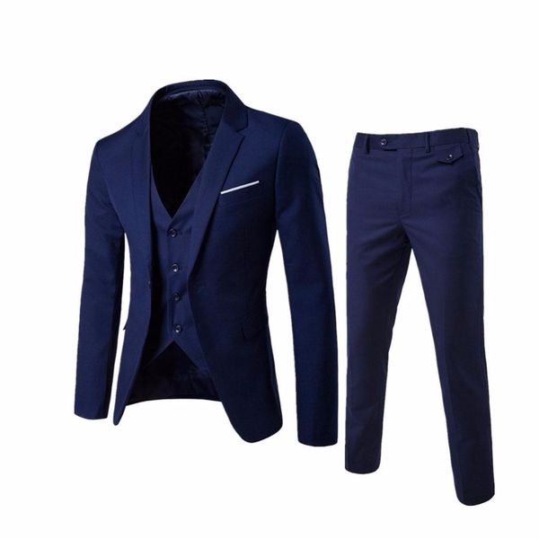 

(jacket+pant+vest) luxury men wedding suit male blazers slim fit suits for men costume business formal party blue classic black, White;black