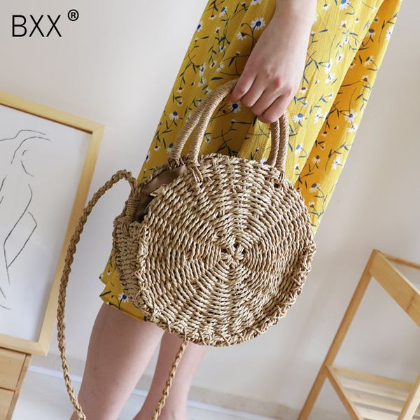 

bxx] handmade rattan woven round handbag vintage straw rope knitted shoulder messenger bag 2020 lady summer beach bags hk631