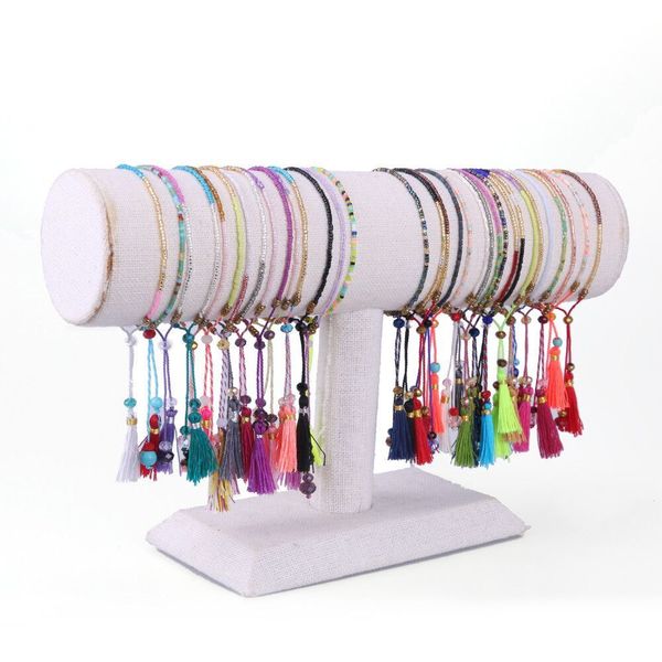 

kelitch 10pcs multicolor tassel seed beaded bracelets handmade friendship bracelets bohemia strand bradelet for gifts, Golden;silver