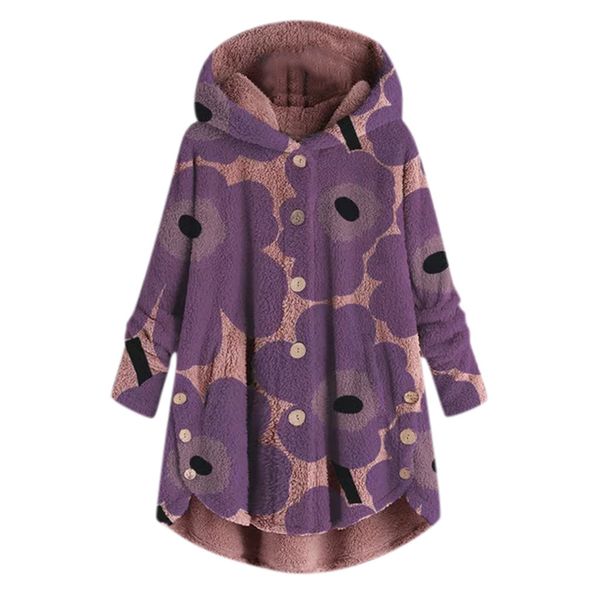 

fashion womens coat winter warm coat printing hooded pullover loose sweater vintage oversize coats womens#g2, Black;brown