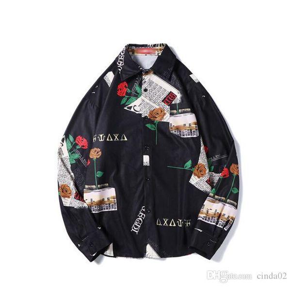 

streetwear shirts fashion male pattern print long sleeve autumn mens casual shirts, White;black