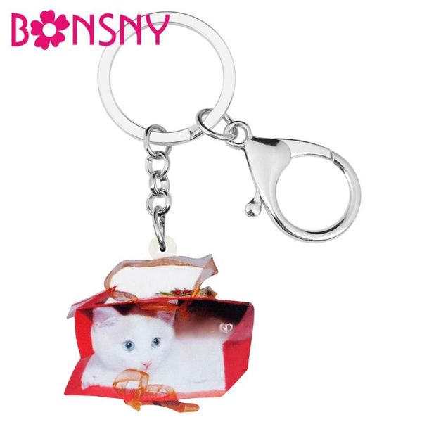 

acrylic valentine's day turkish cat key chains animal key rings bag car purse decorations for women girl teen charms gift, Silver