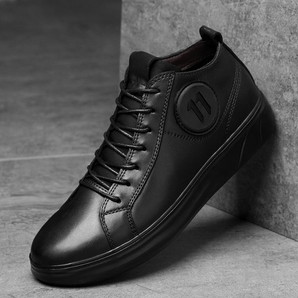 

mid-men casual shoes outdoor comfortable genuine leather driving loafer fashion male flat sneakers shoes, Black