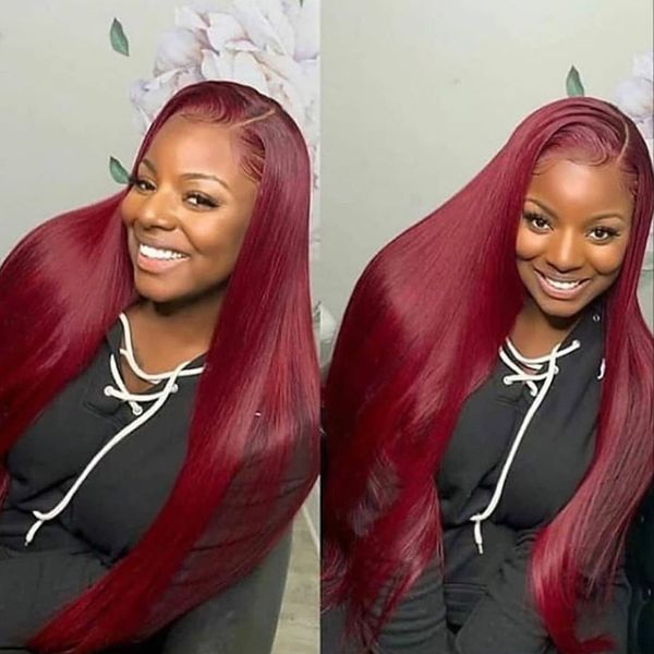 

glueless red hair lace front human hair wigs with baby silky straight deep part 200density 13x6 lace front wigs bleached, Black;brown