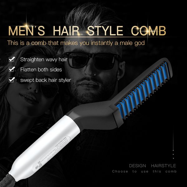 

enderezar multifunctional hair comb brush beard straightener hair straighten electric beard straightening comb quick hair styler for men, Black