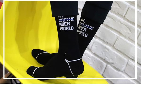 

черные прямые носки, буквенный узор, уличный стиль, тренд, весна и осень, повседневные, мужские носки, Black