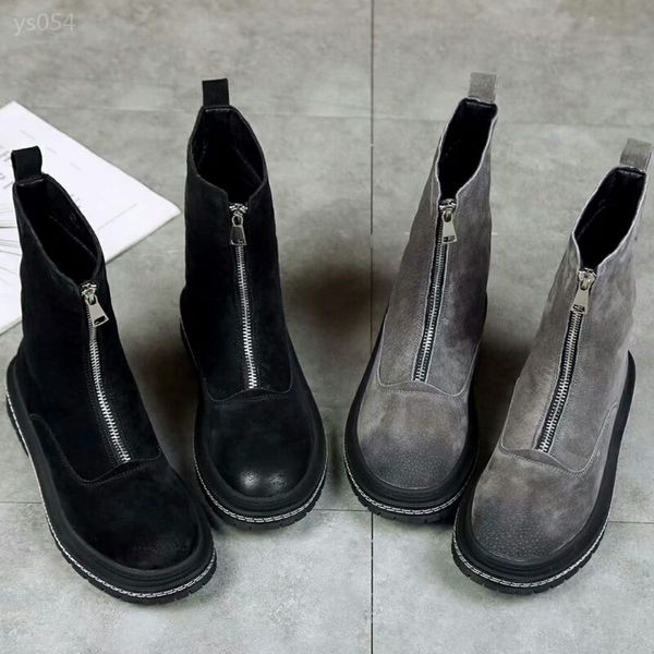 

2019 trend autumn winter european station martin boots female british retro front zipper thick bottom short boots factory direct sales, Black