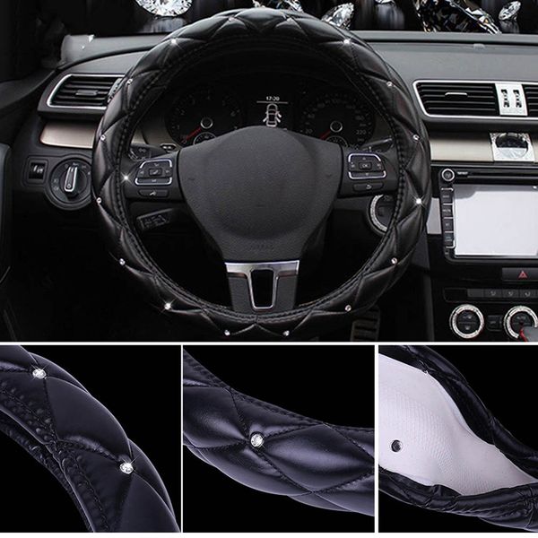 

pu leather car steering wheel covers for girls ladies car accessories rhinestone interior decoration