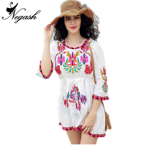 

real europe new spring summer 2018 bohemian floral embroidery dress empire mini dresses retro styled dresses vestidos, Black;gray