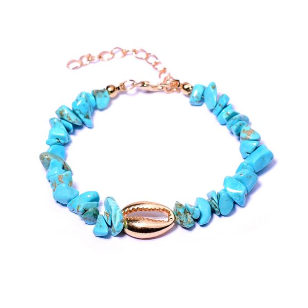 

turquoise natural stone beads strand personalized gold bracelets alloy shell women beach bohemian hand jewelry girls charm bracele7554601, Golden;silver