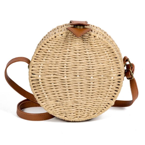 

beach straw bags retro rattan hand bag cross body bohemia small round bag women(beige