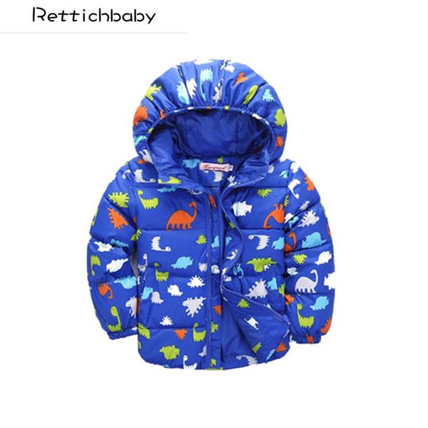 

new baby boy зимняя мода верхняя одежда детская проложенный куртка с капюшоном дети динозавр ситец пальто, Blue;gray