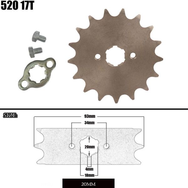 

motorcycle 520 17t tooth 20mm id front engine sprocket fit pit bike atv part