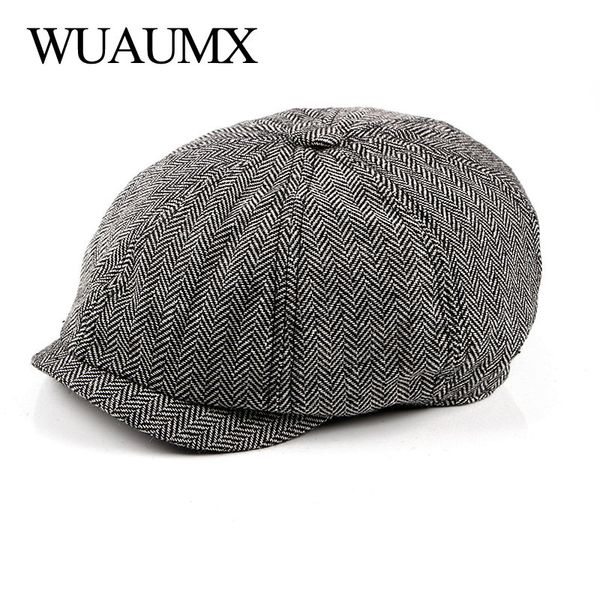 

wuaumx retro tweed eight-blade cap octagonal hats for men newsboy caps painters hat herringbone flat caps gavroche drop shipping, Blue;gray