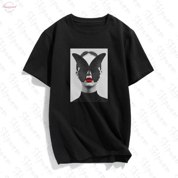 

modernist lady feather butterfly t shirt women korean style tumblr aesthetic short sleeve plus size cotton tees clothes, White